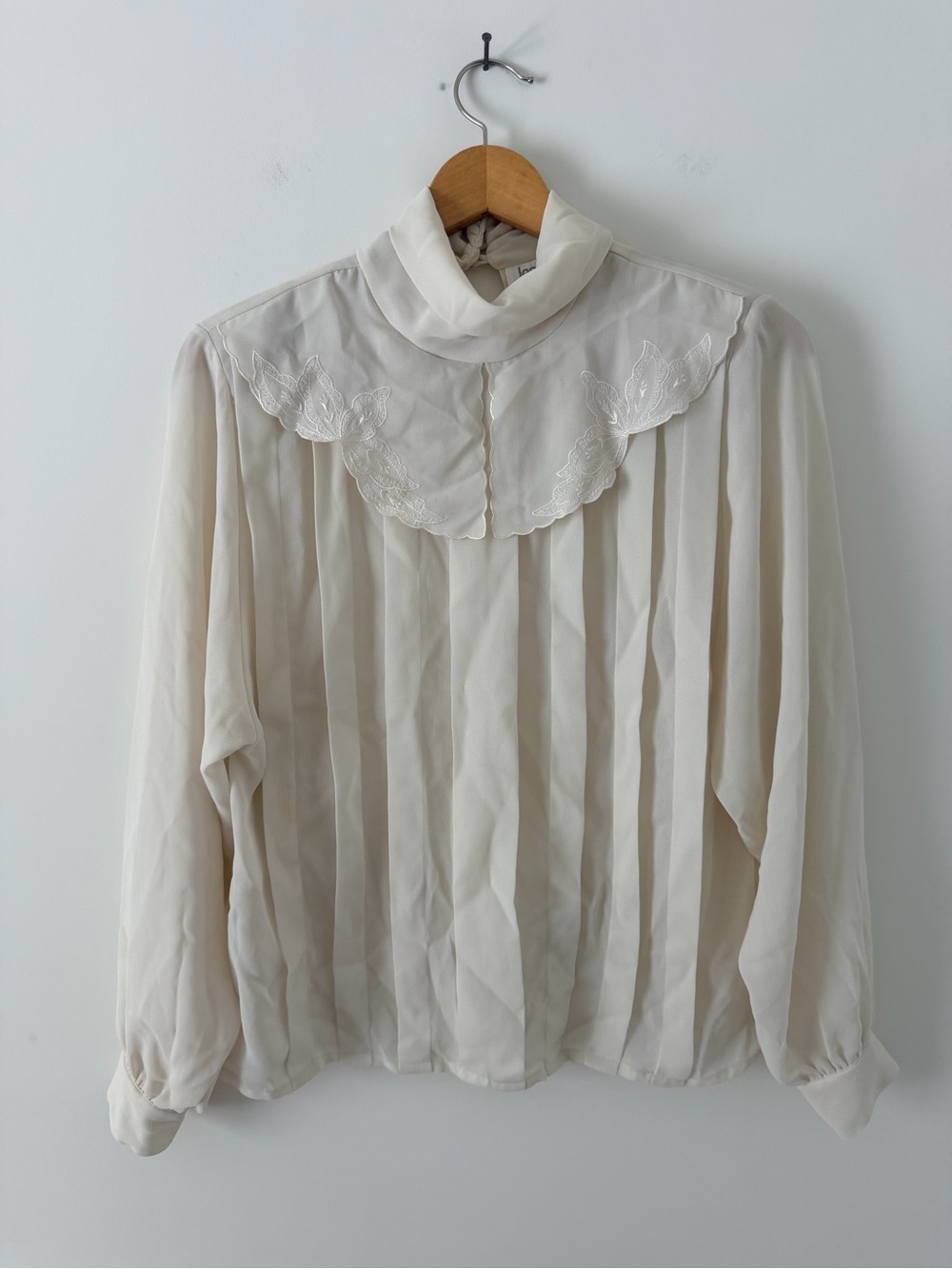 Vintage Josephine Cream High-Neck Pleated Blouse